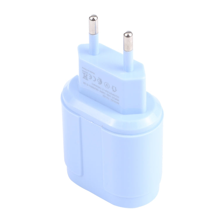 13-22 2.1A Dual USB Macarons Travel Charger, EU Plug(Blue) - free shipping - PMC TechLife - Order now!
