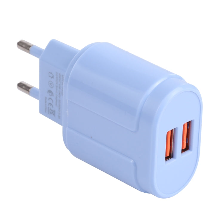 13-22 2.1A Dual USB Macarons Travel Charger, EU Plug(Blue) - free shipping - PMC TechLife - Order now!