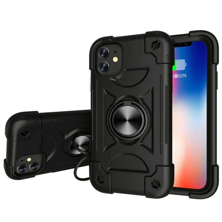 For iPhone 11 Shockproof Silicone + PC Protective Case with Dual-Ring Holder (Black) - iPhone 11 Cases by PMC TechLife | Online Shopping South Africa | PMC TechLife | Buy Now Pay Later Mobicred