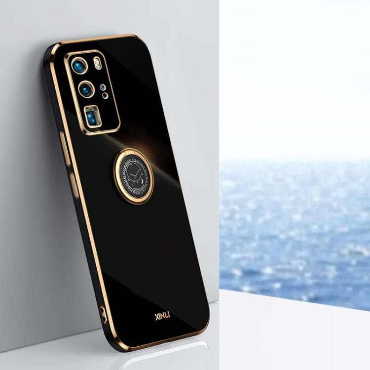 For Huawei P40 Pro XINLI Straight Edge 6D Electroplate TPU Phone Case with Ring Holder(Black) - Huawei Cases by XINLI | Online Shopping South Africa | PMC TechLife | Buy Now Pay Later Mobicred