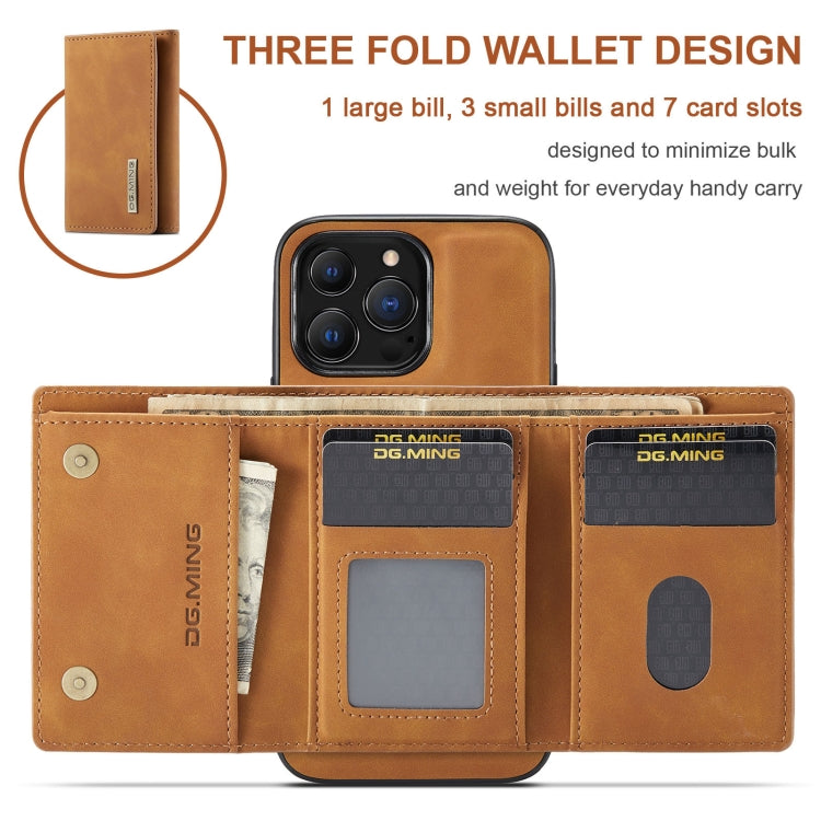For iPhone 13 Pro Max DG.MING M1 Series 3-Fold Multi Card Wallet Shockproof Case with Holder Function (Brown) - free shipping - PMC TechLife - Order now!