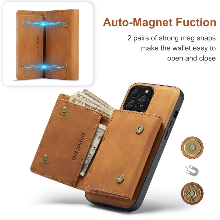 For iPhone 13 Pro Max DG.MING M1 Series 3-Fold Multi Card Wallet Shockproof Case with Holder Function (Brown) - free shipping - PMC TechLife - Order now!