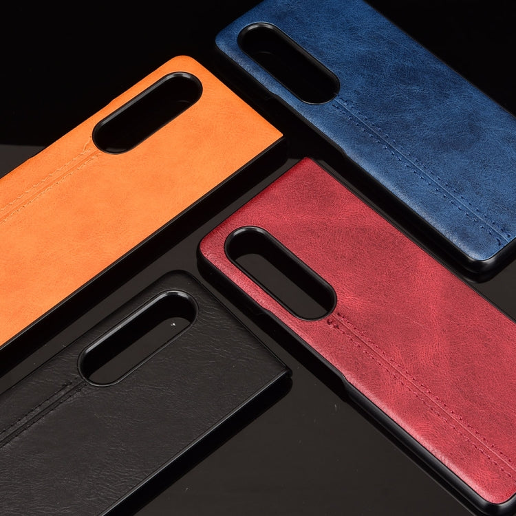 For Samsung Galaxy Z Fold3 5G Shockproof Sewing Cow Pattern Skin PC + PU + TPU Case(Orange) - free shipping - PMC TechLife - Order now!