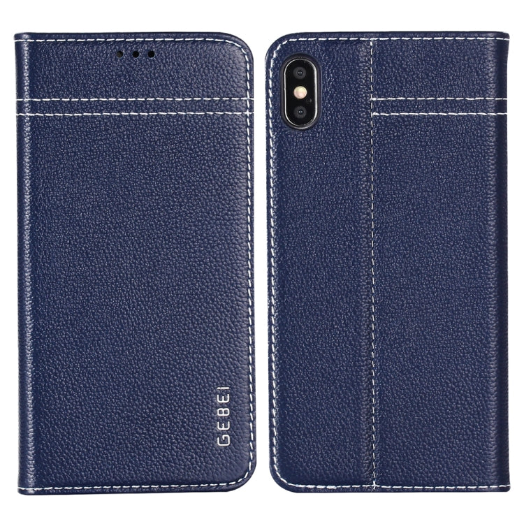 For iPhone XR GEBEI Top-grain Leather Horizontal Flip Protective Case with Holder & Card Slots(Blue) - More iPhone Cases by GEBEI | Online Shopping South Africa | PMC TechLife | Buy Now Pay Later Mobicred