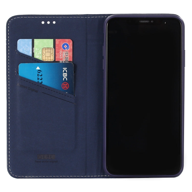 For iPhone XR GEBEI Top-grain Leather Horizontal Flip Protective Case with Holder & Card Slots(Blue) - More iPhone Cases by GEBEI | Online Shopping South Africa | PMC TechLife | Buy Now Pay Later Mobicred
