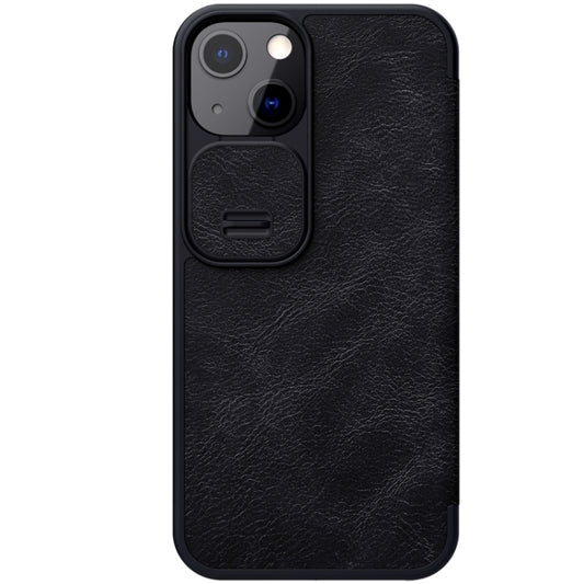 For iPhone 13 NILLKIN QIN Series Pro Sliding Camera Cover Design Crazy Horse Texture Horizontal Flip Leather Case with Card Slot(Black) - iPhone 13 Cases by NILLKIN | Online Shopping South Africa | PMC Jewellery
