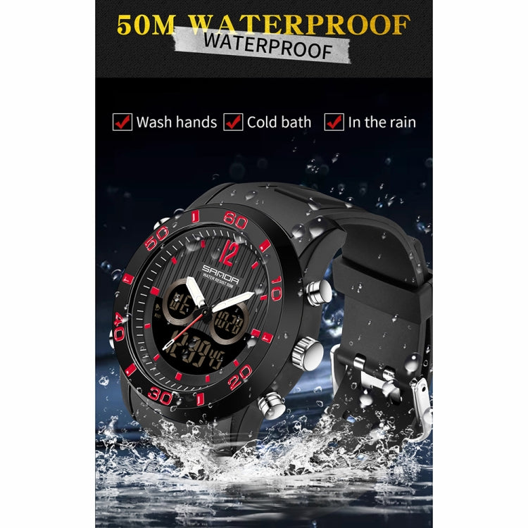 SANDA 3106 Dual Digital Display Men Outdoor Sports Luminous Shockproof Electronic Watch(Black Silver) - Metal Strap Watches by SANDA | Online Shopping South Africa | PMC Jewellery | Buy Now Pay Later Mobicred