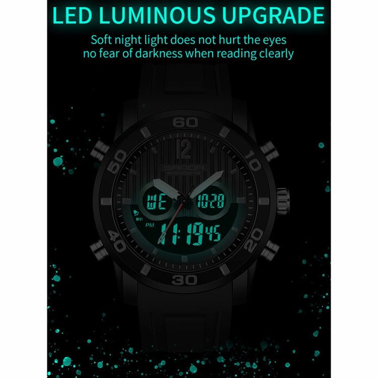 SANDA 3106 Dual Digital Display Men Outdoor Sports Luminous Shockproof Electronic Watch(Black Red) - Metal Strap Watches by SANDA | Online Shopping South Africa | PMC Jewellery | Buy Now Pay Later Mobicred