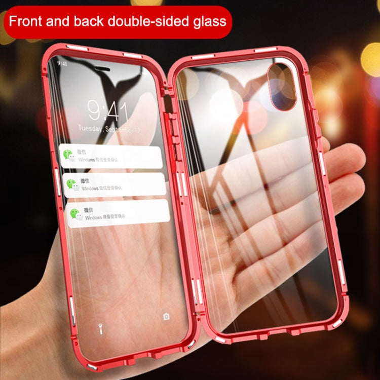For iPhone X / XS Ultra Slim Double Sides Magnetic Adsorption Angular Frame Tempered Glass Magnet Flip Case(Gold) - More iPhone Cases by PMC TechLife | Online Shopping South Africa | PMC TechLife