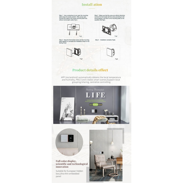 BHT-005-GCLW 220V AC 3A Smart Home Heating Thermostat for EU Box, Control Boiler Heating with Only Internal Sensor & WIFI Connection - free shipping - PMC TechLife - Order now!
