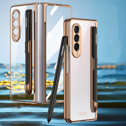 For Samsung Galaxy Z Fold3 5G GKK Integrated Electroplating + Glass Phone Case with Pen Slot(Gold) - Galaxy Phone Cases by GKK | Online Shopping South Africa | PMC Jewellery | Buy Now Pay Later Mobicred