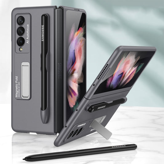 For Samsung Galaxy Z Fold3 5G GKK Ultra-thin PC Phone Flip Case with Holder & Pen Slot(Grey) - Galaxy Phone Cases by GKK | Online Shopping South Africa | PMC Jewellery | Buy Now Pay Later Mobicred