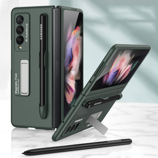 For Samsung Galaxy Z Fold3 5G GKK Ultra-thin PC Phone Flip Case with Holder & Pen Slot(Dark Green) - Galaxy Phone Cases by GKK | Online Shopping South Africa | PMC Jewellery | Buy Now Pay Later Mobicred