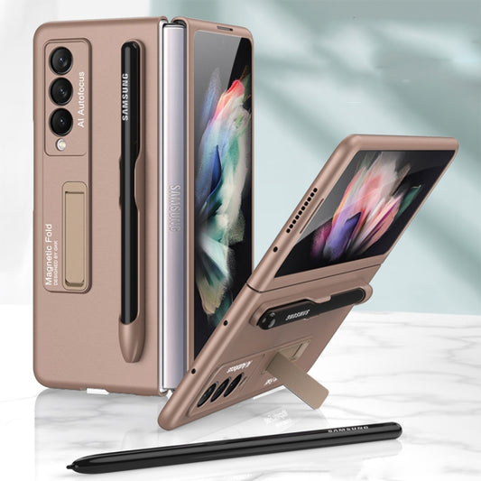 For Samsung Galaxy Z Fold3 5G GKK Ultra-thin PC Phone Flip Case with Holder & Pen Slot(Gold) - Galaxy Phone Cases by GKK | Online Shopping South Africa | PMC Jewellery | Buy Now Pay Later Mobicred