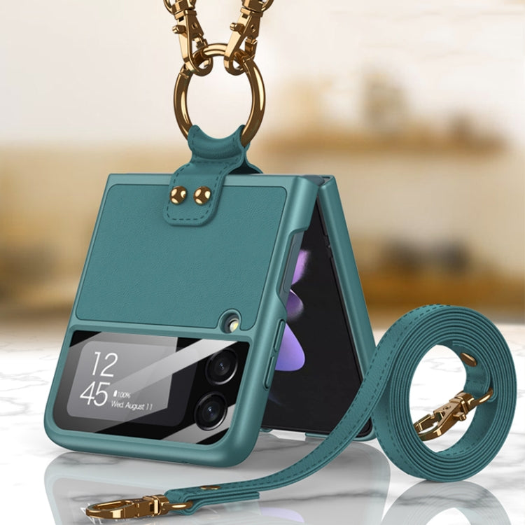 For Samsung Galaxy Z Flip3 5G GKK Ultra-thin PC + PU Phone Case with Ring & Strap(Dark Green) - Galaxy Phone Cases by GKK | Online Shopping South Africa | PMC TechLife | Buy Now Pay Later Mobicred