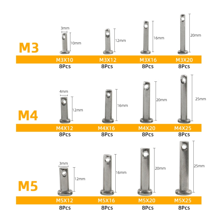 A6828 96 in 1 304 Stainless Steel Flat Head Single Hole Clevis Pins Assortment Kit - Booster Cable & Clip by PMC Jewellery | Online Shopping South Africa | PMC Jewellery