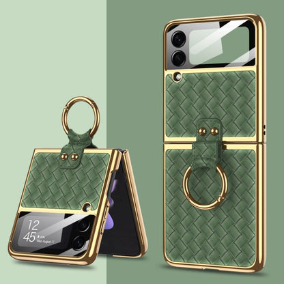 For Samsung Galaxy Z Flip3 5G GKK Integrated Plating Weave Texture Phone Case with Ring Holder(Grass Green) - Galaxy Phone Cases by GKK | Online Shopping South Africa | PMC Jewellery