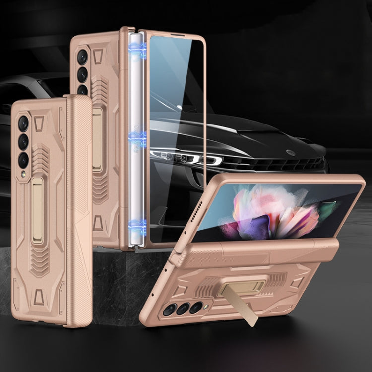 For Samsung Galaxy Z Fold3 5G GKK Integrated Magnetic Armor Flip Phone Case with Holder(Mist Gold) - Galaxy Phone Cases by GKK | Online Shopping South Africa | PMC Jewellery