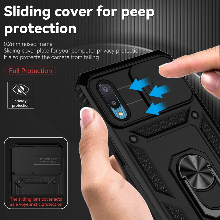 For Samsung Galaxy A02 Sliding Camshield Holder Phone Case(Black) - Galaxy Phone Cases by PMC TechLife | Online Shopping South Africa | PMC TechLife