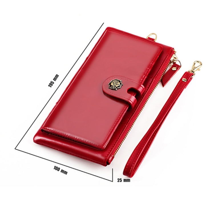 3506 RFID Anti-Degaussing Oil Wax Vintage Texture Genuine Leather Hand Held Wallet for Ladies(Rose Red) - Antimagnetic RFID Package by PMC Jewellery | Online Shopping South Africa | PMC Jewellery | Buy Now Pay Later Mobicred