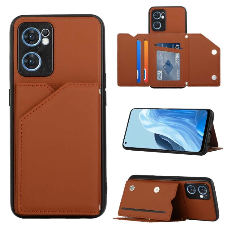 For OPPO Reno7 5G Skin Feel PU + TPU + PC Phone Case(Brown) - OPPO Cases by PMC TechLife | Online Shopping South Africa | PMC TechLife | Buy Now Pay Later Mobicred
