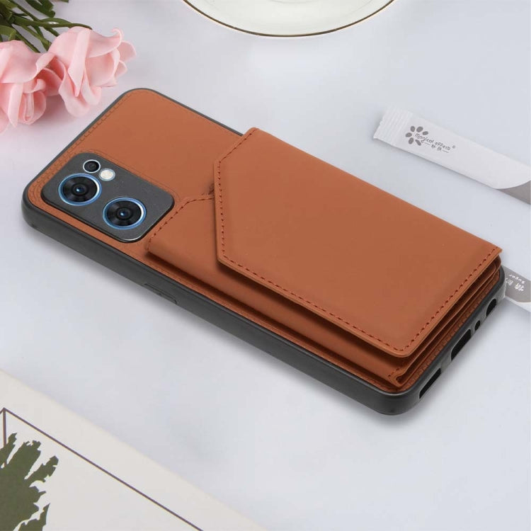 For OPPO Reno7 5G Skin Feel PU + TPU + PC Phone Case(Brown) - OPPO Cases by PMC TechLife | Online Shopping South Africa | PMC TechLife | Buy Now Pay Later Mobicred
