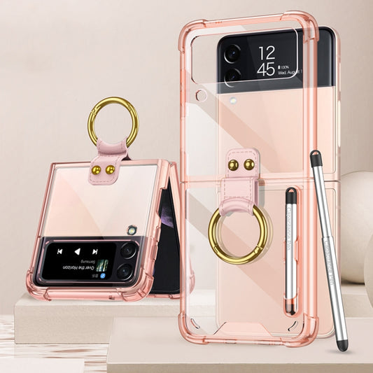 For Samsung Galaxy Z Flip3 5G GKK Shockproof Airbag Phone Case with Ring Holder & Stylus Pen(Transparent Pink) - Galaxy Phone Cases by GKK | Online Shopping South Africa | PMC Jewellery | Buy Now Pay Later Mobicred