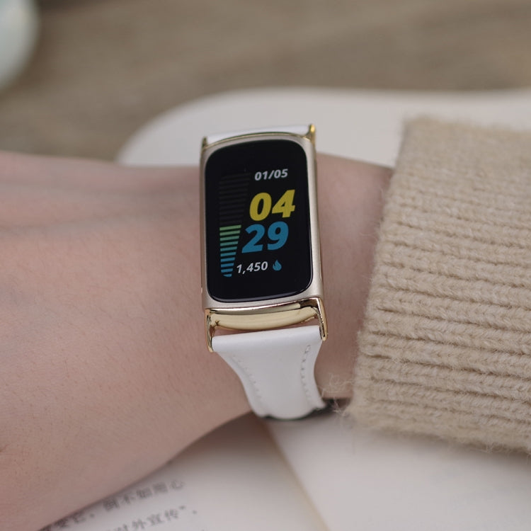 For Fitbit Charge 5 / Charge 6 Mijobs Genuine Leather Slim Watch Band(Wine Red+Gold) - Watch Bands by MIJOBS | Online Shopping South Africa | PMC TechLife | Buy Now Pay Later Mobicred