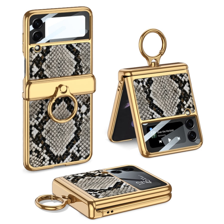For Samsung Galaxy Z Flip3 5G GKK Integrated Plating + Leather Flip Phone Case(Python Texture) - Galaxy Phone Cases by GKK | Online Shopping South Africa | PMC TechLife