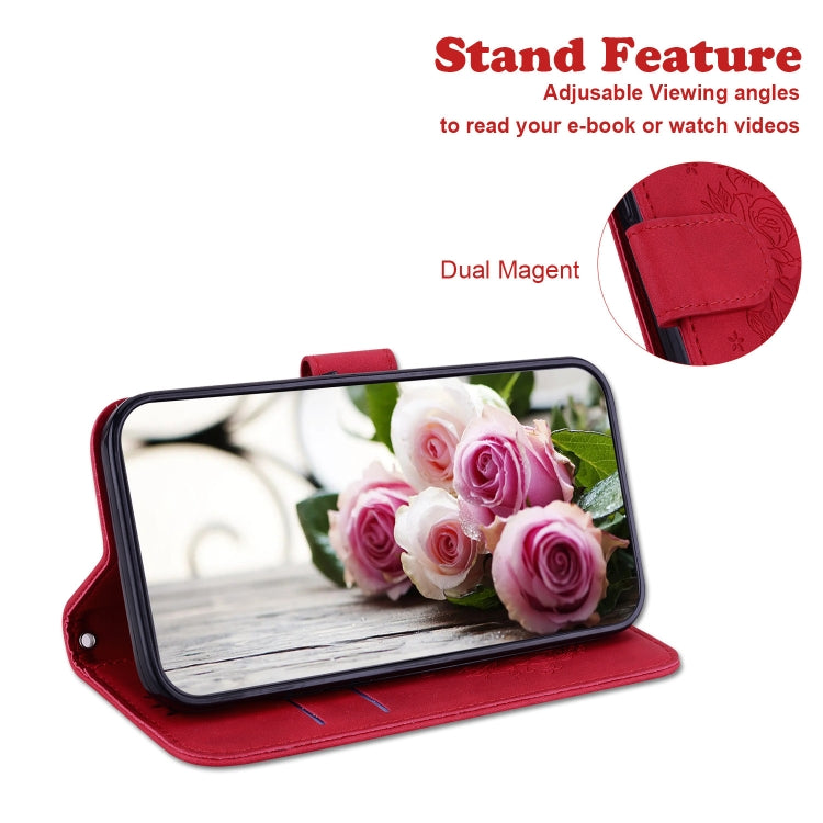 For Tecno Pova 2 Butterfly Rose Embossed Leather Phone Case(Red) - Tecno Cases by PMC TechLife | Online Shopping South Africa | PMC TechLife | Buy Now Pay Later Mobicred