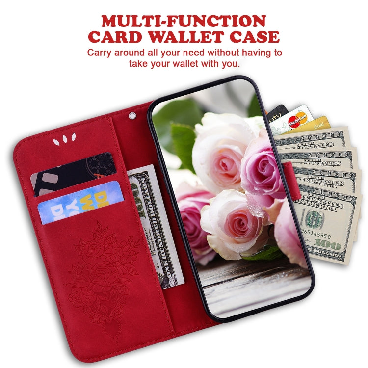 For Tecno Pova 2 Butterfly Rose Embossed Leather Phone Case(Red) - Tecno Cases by PMC TechLife | Online Shopping South Africa | PMC TechLife | Buy Now Pay Later Mobicred