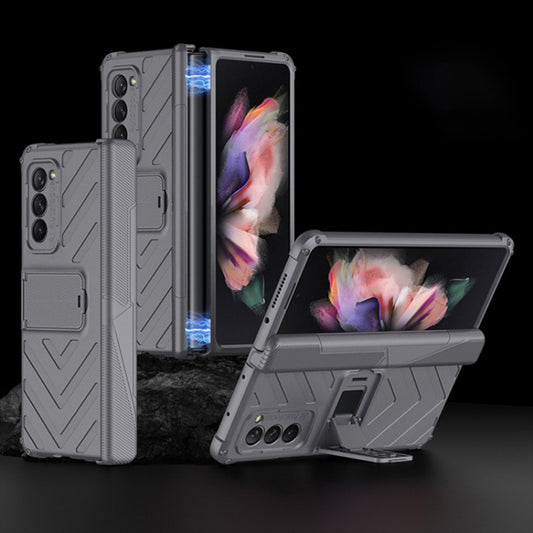 For Samsung Galaxy Z Fold2 5G GKK Integrated Magnetic Armor Flip Phone Case with Holder(Grey) - Galaxy Phone Cases by GKK | Online Shopping South Africa | PMC Jewellery