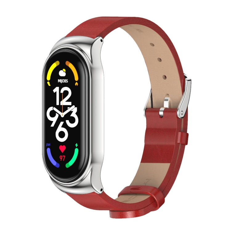 For Xiaomi Mi Band 7 / 7 NFC MIJOBS CS Metal Case + Microfiber Leather Watch Band(Red Silver) - Watch Bands by MIJOBS | Online Shopping South Africa | PMC TechLife | Buy Now Pay Later Mobicred