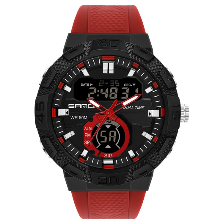 SANDA 3087 Luminous Waterproof Dual Display Electronic Watch(Black+Red) - Silicone Strap Watches by SANDA | Online Shopping South Africa | PMC Jewellery | Buy Now Pay Later Mobicred