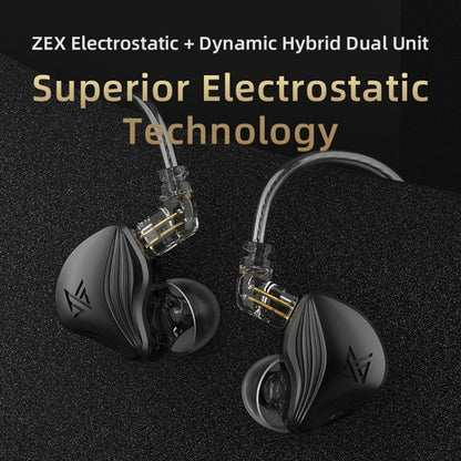 KZ-ZEX 1.2m Electrostatic Dynamic In-Ear Sports Music Headphones, Style:With Microphone(Black) - In Ear Wired Earphone by KZ | Online Shopping South Africa | PMC Jewellery