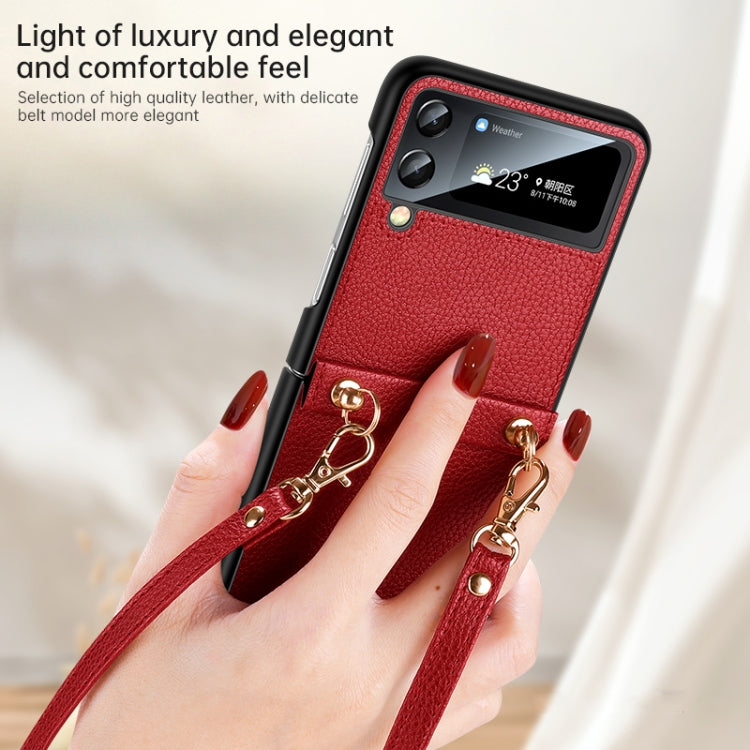 For Samsung Galaxy Z Flip3 5G SULADA Litchi Texture Leather + TPU Phone Case with Strap(Red) - Galaxy Phone Cases by SULADA | Online Shopping South Africa | PMC Jewellery