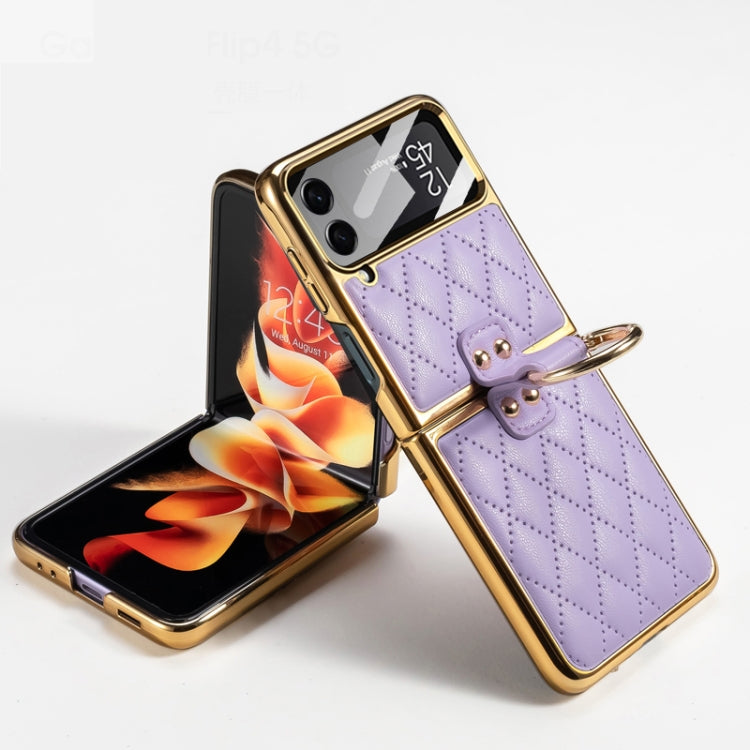 For Samsung Galaxy Z Flip4 GKK Integrated Plating + Leather Phone Case with Ring(Purple) - Galaxy Z Flip4 5G Cases by GKK | Online Shopping South Africa | PMC TechLife | Buy Now Pay Later Mobicred