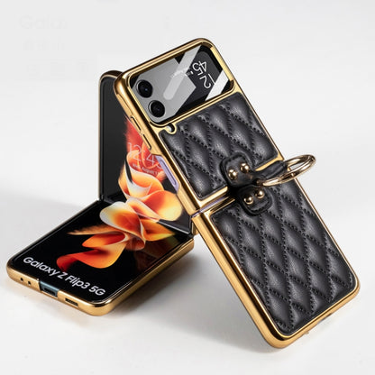 For Samsung Galaxy Z Flip4 GKK Integrated Plating + Leather Phone Case with Ring(Black) - Galaxy Z Flip4 5G Cases by GKK | Online Shopping South Africa | PMC Jewellery