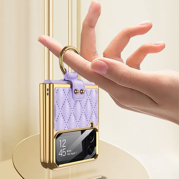 For Samsung Galaxy Z Flip4 GKK Integrated Plating + Leather Phone Case with Ring(Green) - free shipping - PMC TechLife - Order now!