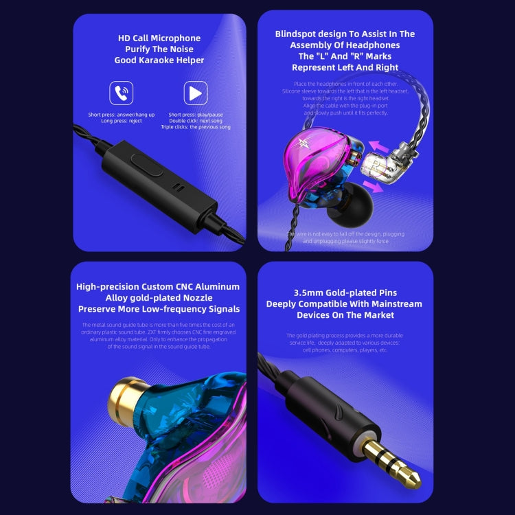 QKZ ZXT Sports In-ear Wired Control Plug HIFI Stereo Stage Monitor Earphone, Style:Standard Version(Colorful) - In Ear Wired Earphone by QKZ | Online Shopping South Africa | PMC Jewellery