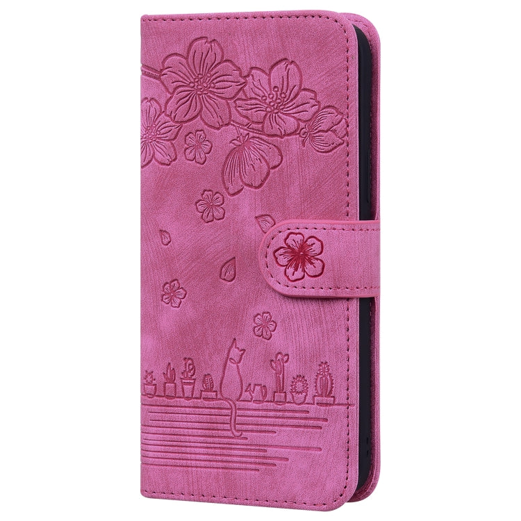 For Xiaomi Redmi Note 11 / Note 11S Global Cartoon Sakura Cat Embossed Leather Phone Case(Rose Red) - free shipping - PMC TechLife - Order now!
