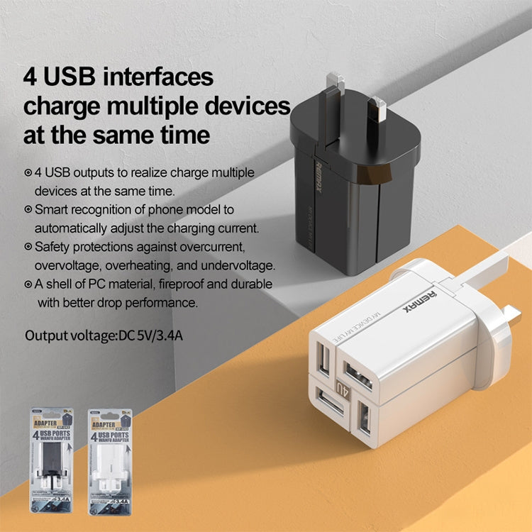 REMAX RP-U43 3.4A 4 USB Port Fast Charger, Specification:UK Plug(White) - USB Charger by REMAX | Online Shopping South Africa | PMC Jewellery