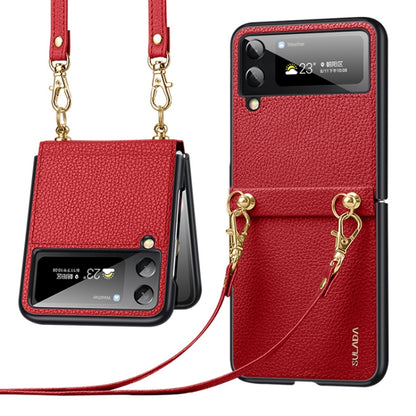 For Samsung Galaxy Z Flip4 SULADA Litchi Texture Leather + TPU Phone Case with Strap(Red) - Galaxy Z Flip4 5G Cases by SULADA | Online Shopping South Africa | PMC Jewellery
