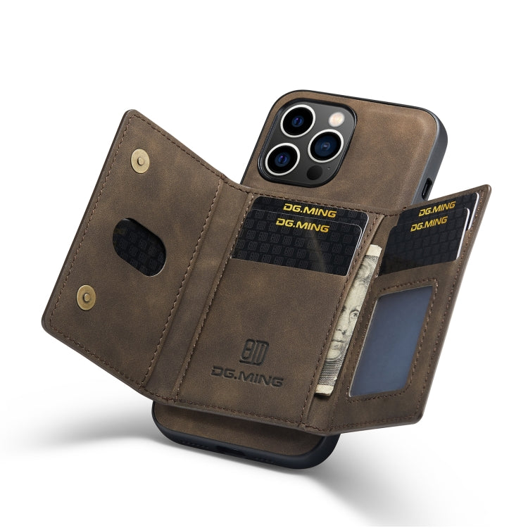 For iPhone 14 Pro Max DG.MING M2 Series 3-Fold Card Bag Leather Case(Coffee) - iPhone 14 Pro Max Cases by DG.MING | Online Shopping South Africa | PMC TechLife | Buy Now Pay Later Mobicred