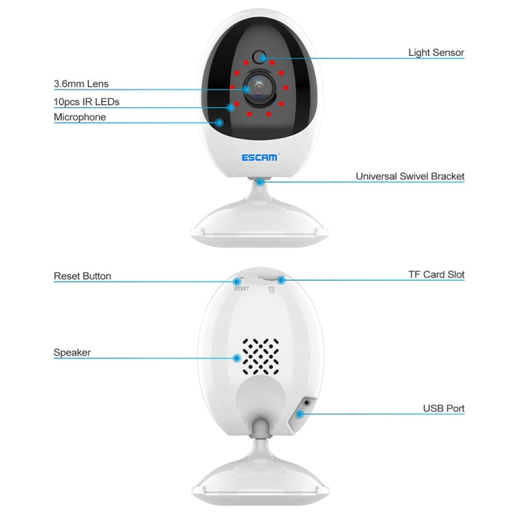 ESCAM QF006 3MP 1296P HD Indoor Wireless PTZ IP Camera IR Night Vision AI Humanoid Detection Home Security CCTV Monitor, Plug Type:AU Plug(White) - Mini Camera by ESCAM | Online Shopping South Africa | PMC Jewellery | Buy Now Pay Later Mobicred