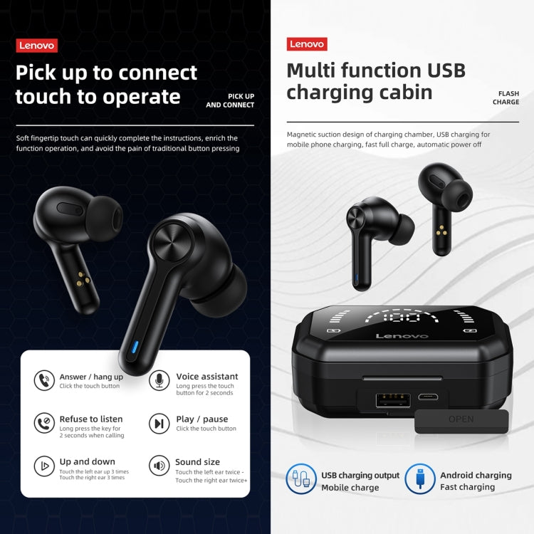 Lenovo LP3 Pro TWS Wireless Bluetooth 5.0 LED Power Display Sport Noise Reduction Earphone(Black) - TWS Earphone by Lenovo | Online Shopping South Africa | PMC Jewellery