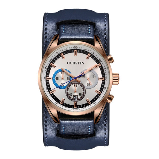 Ochstin 7229 Multifunctional Business Leather Wrist Wrist Waterproof Luminous Quartz Watch(Rose Gold+Blue) - Leather Strap Watches by OCHSTIN | Online Shopping South Africa | PMC Jewellery | Buy Now Pay Later Mobicred