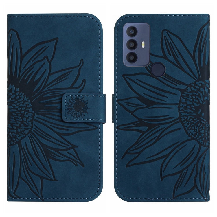 For TCL 30 SE/30E/306/305 Skin Feel Sun Flower Pattern Flip Leather Phone Case with Lanyard(Inky Blue) - More Brand by PMC Jewellery | Online Shopping South Africa | PMC Jewellery