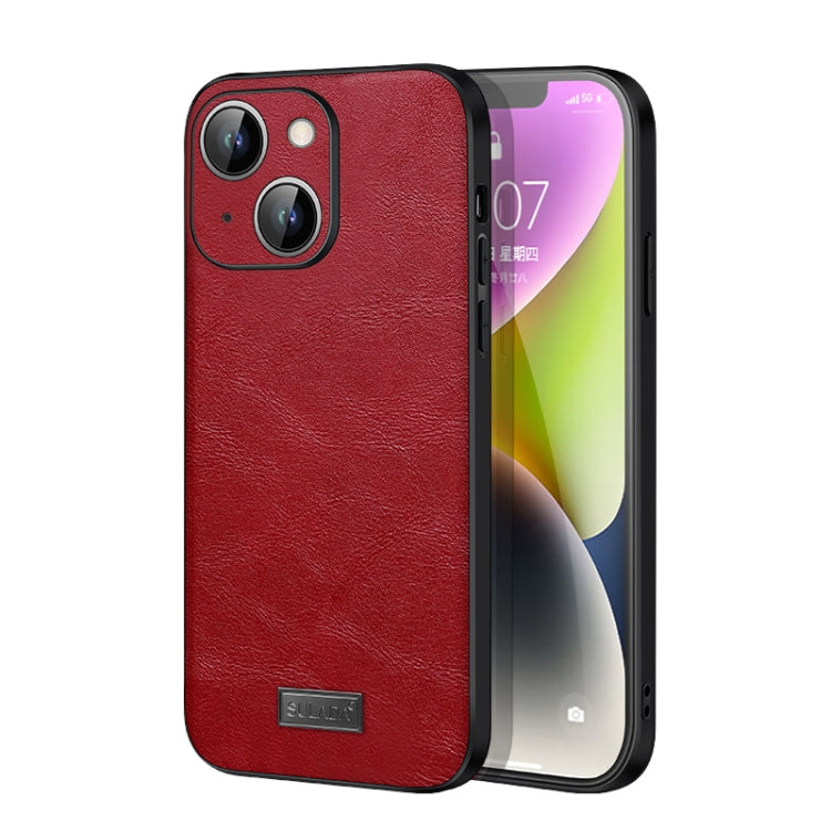 For iPhone 14 Plus SULADA Shockproof TPU + Handmade Leather Phone Case(Red) - iPhone 14 Plus Cases by SULADA | Online Shopping South Africa | PMC TechLife