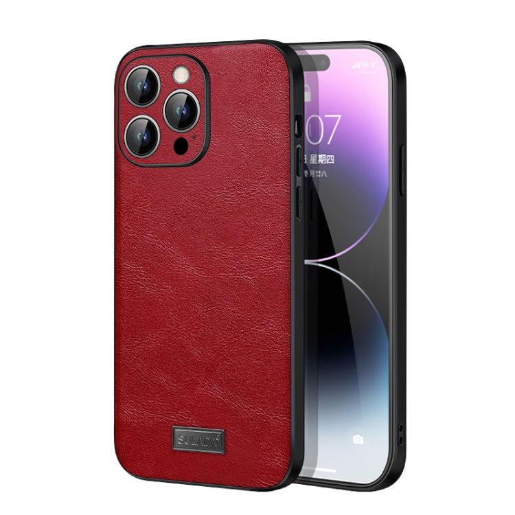 For iPhone 14 Pro Max SULADA Shockproof TPU + Handmade Leather Phone Case(Red) - iPhone 14 Pro Max Cases by SULADA | Online Shopping South Africa | PMC TechLife | Buy Now Pay Later Mobicred